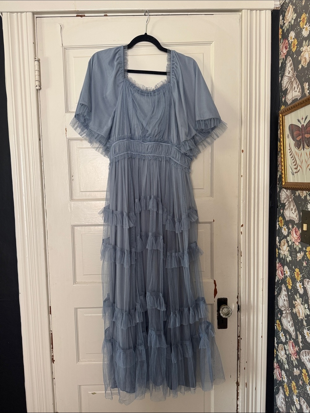 Baltic Born Dusty Blue Ruffled Tulle Maxi Dress